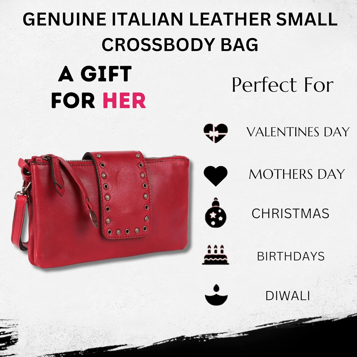9.5 inch Genuine Italian Leather Boho Studded Crossbody Sling Bag - Stylish, Durable, & Perfect for Everyday Use for women