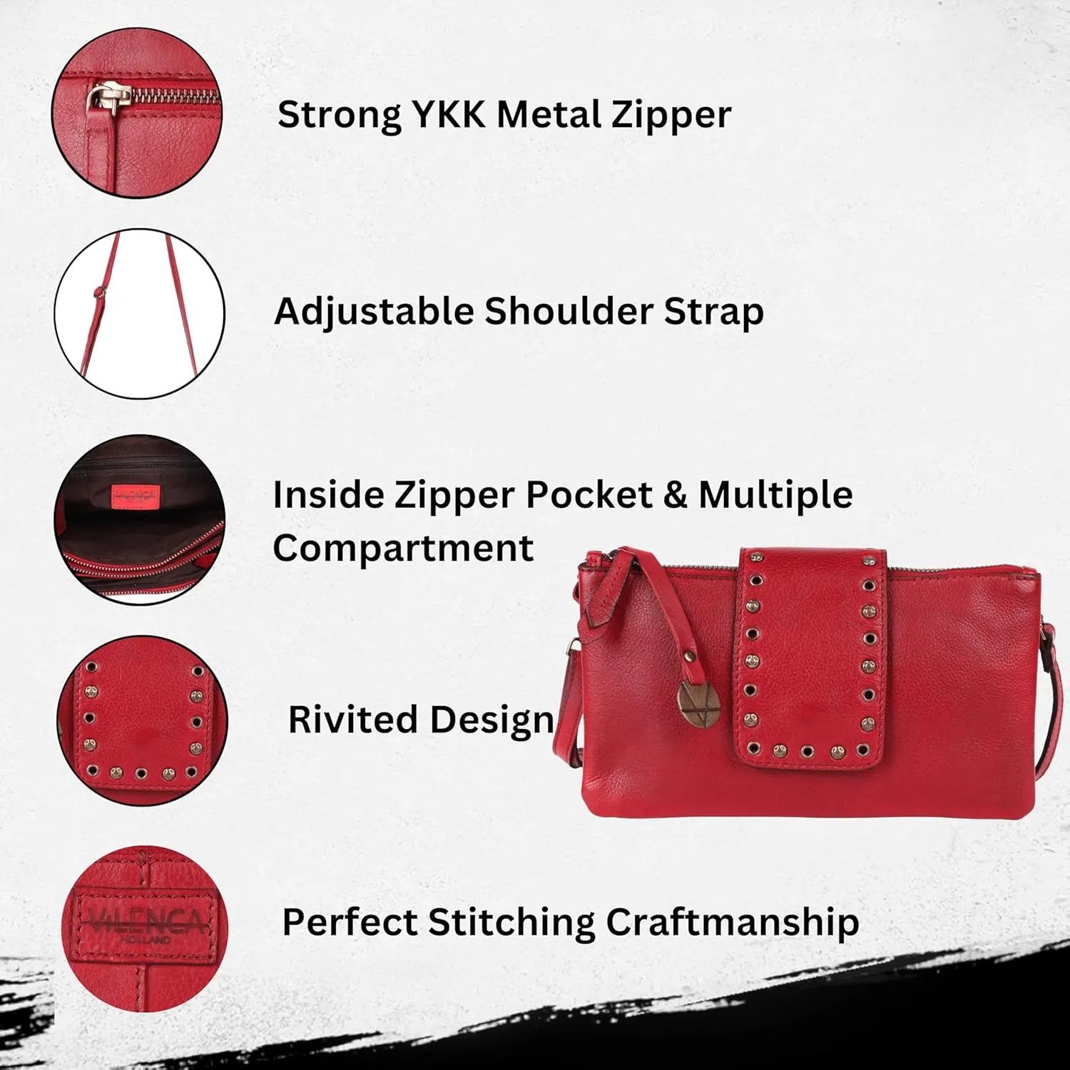 9.5 inch Genuine Italian Leather Boho Studded Crossbody Sling Bag - Stylish, Durable, & Perfect for Everyday Use for women