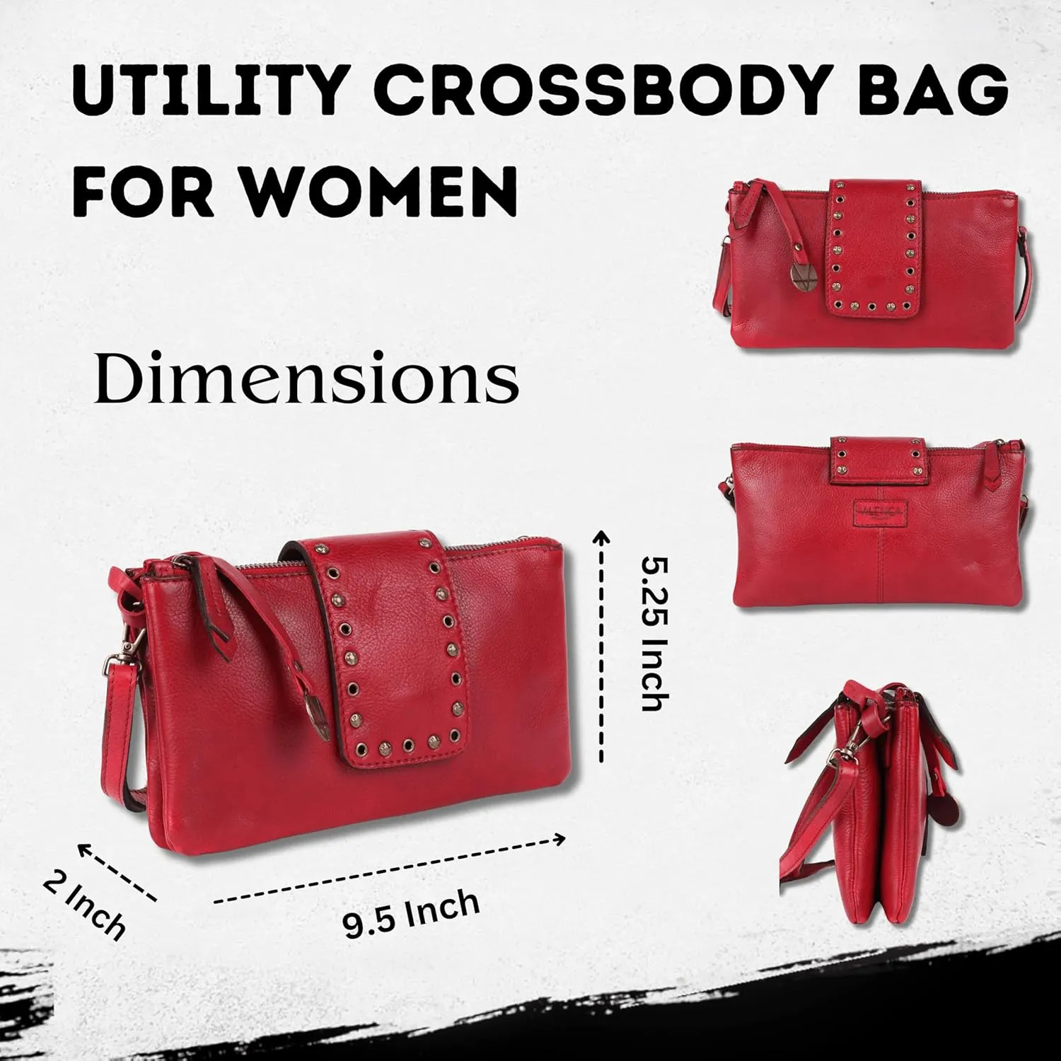9.5 inch Genuine Italian Leather Boho Studded Crossbody Sling Bag - Stylish, Durable, & Perfect for Everyday Use for women