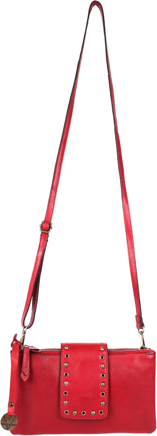 9.5 inch Genuine Italian Leather Boho Studded Crossbody Sling Bag - Stylish, Durable, & Perfect for Everyday Use for women