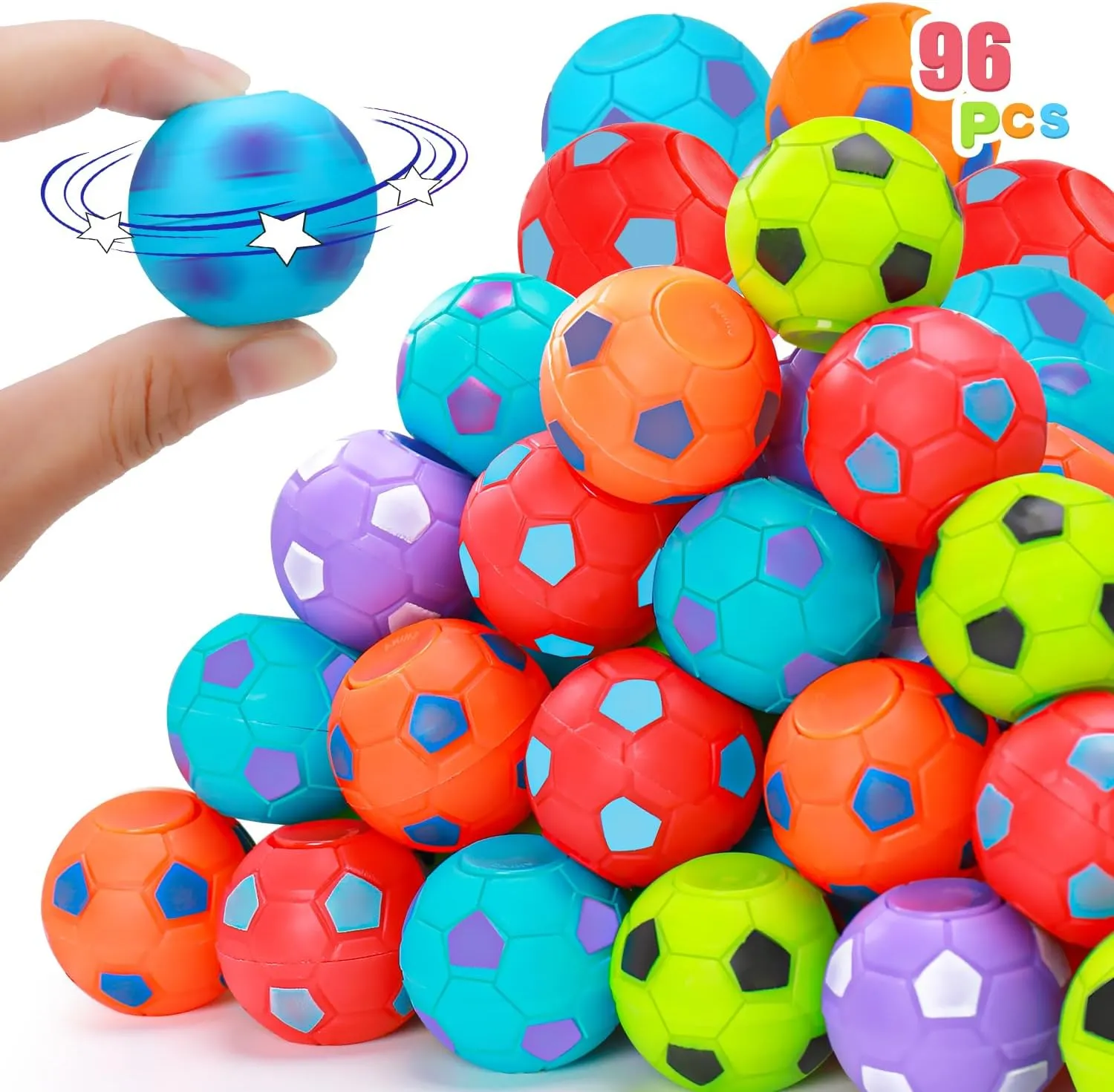 96PCS Fidget Spinner Soccer Balls Sports Birthday Party Favors Bulk for Kids 4-8 8-12 Summer Goodie Treat Bag Stuffers Classroom Treasure Toys Carnival Prizes Pinata Fillers Mini Return Gifts