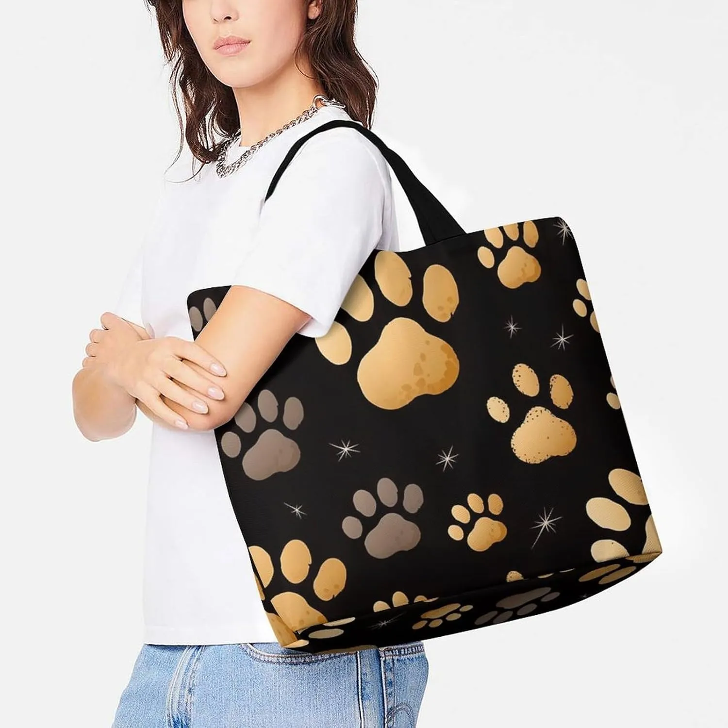 A Full Pizza Tote Bags, Reusable Grocery Bags, Large Shopping Bag, Shoulder Bag for Women