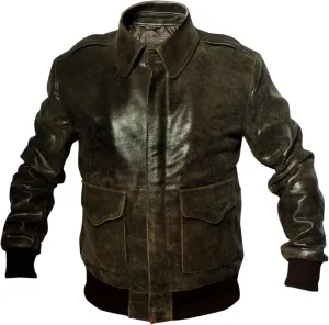 A2 Distressed Cowhide Leather Bomber Aviator Flight Jacket