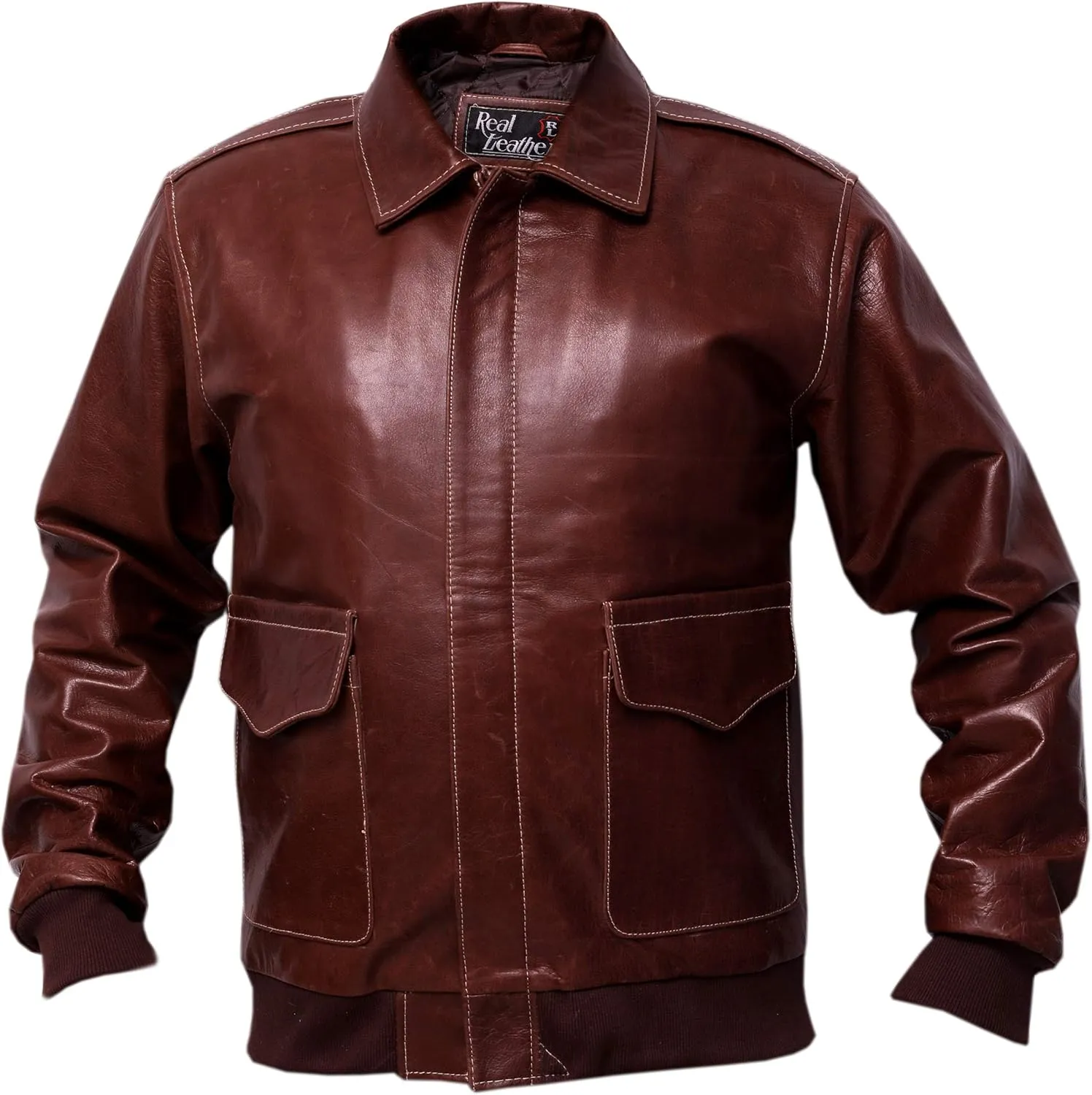 A2 Russet Brown Distressed Cowhide Leather Bomber Aviator Jacket