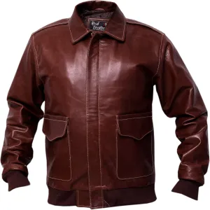 A2 Russet Brown Distressed Cowhide Leather Bomber Aviator Jacket