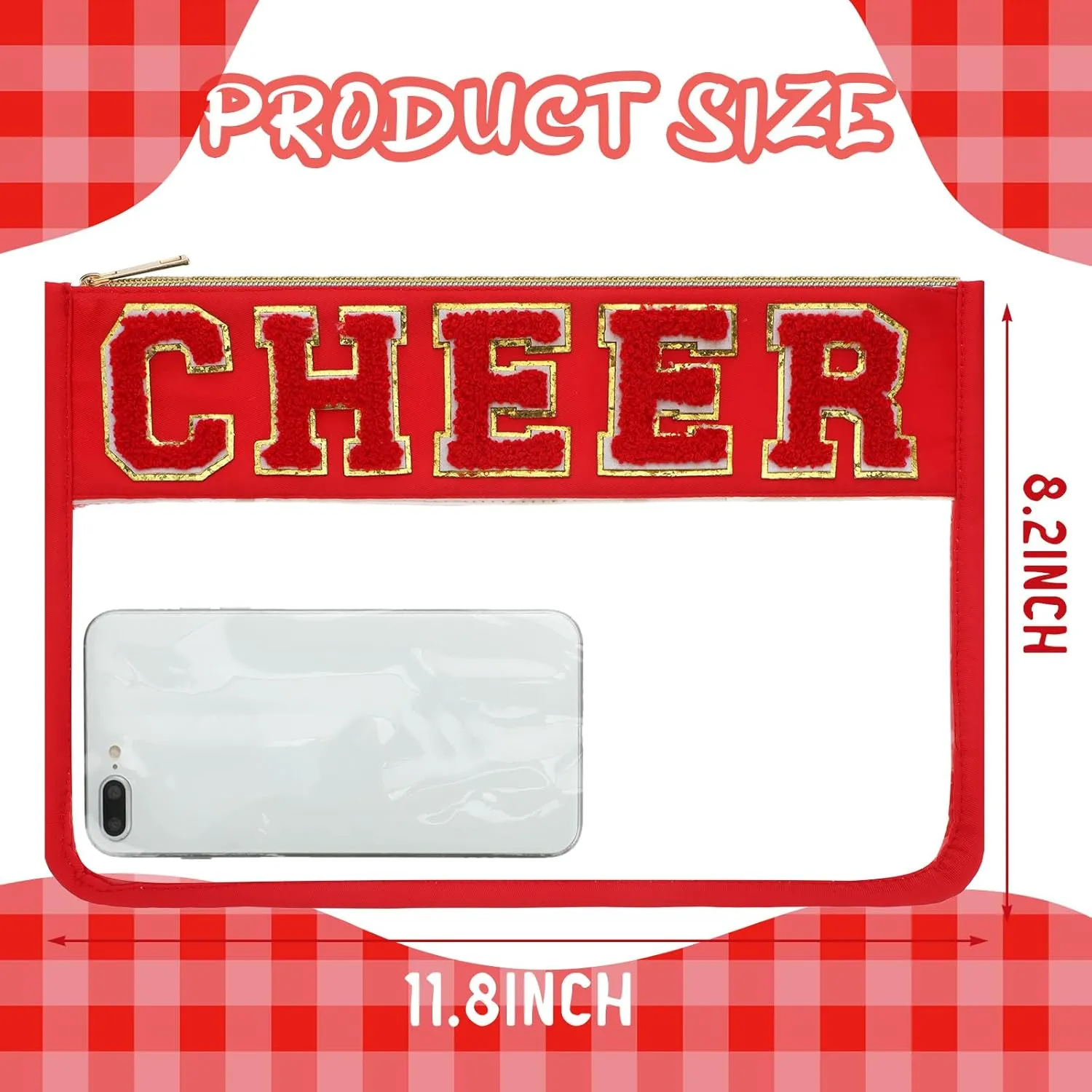 Abbylike 4 Pcs Cheer Makeup Bag Cheerleader Clear Letter Chenille Patch Bag Nylon Makeup Toiletry Pouch with Zipper for Cheerleading Team Women Gifts(Red,Cheer)