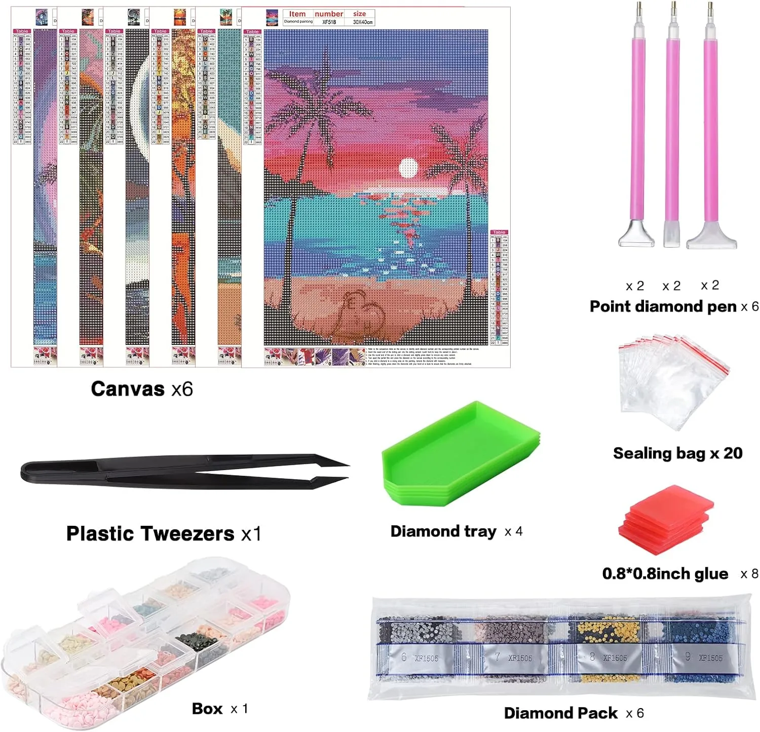 abcGoodefg Diamond Art Kits for Adults 6 Pack, DIY 5D Diamond Art Paintings Beach Sunset Round Full Drill Paint by Diamonds, 12x16 inch