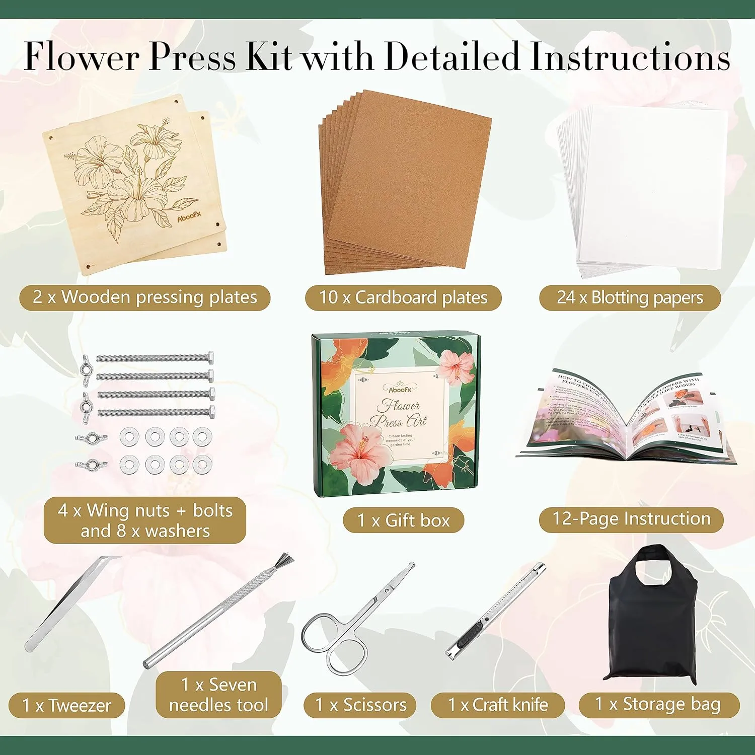 Aboofx Flower Press Kit, Craft Kits 11"x11" 10 Layers Wooden Flower Pressing Kit for Crafts Pressed Flowers and Plant for DIY Art, Preservation for Bookmark Frame Wedding Flower Drying