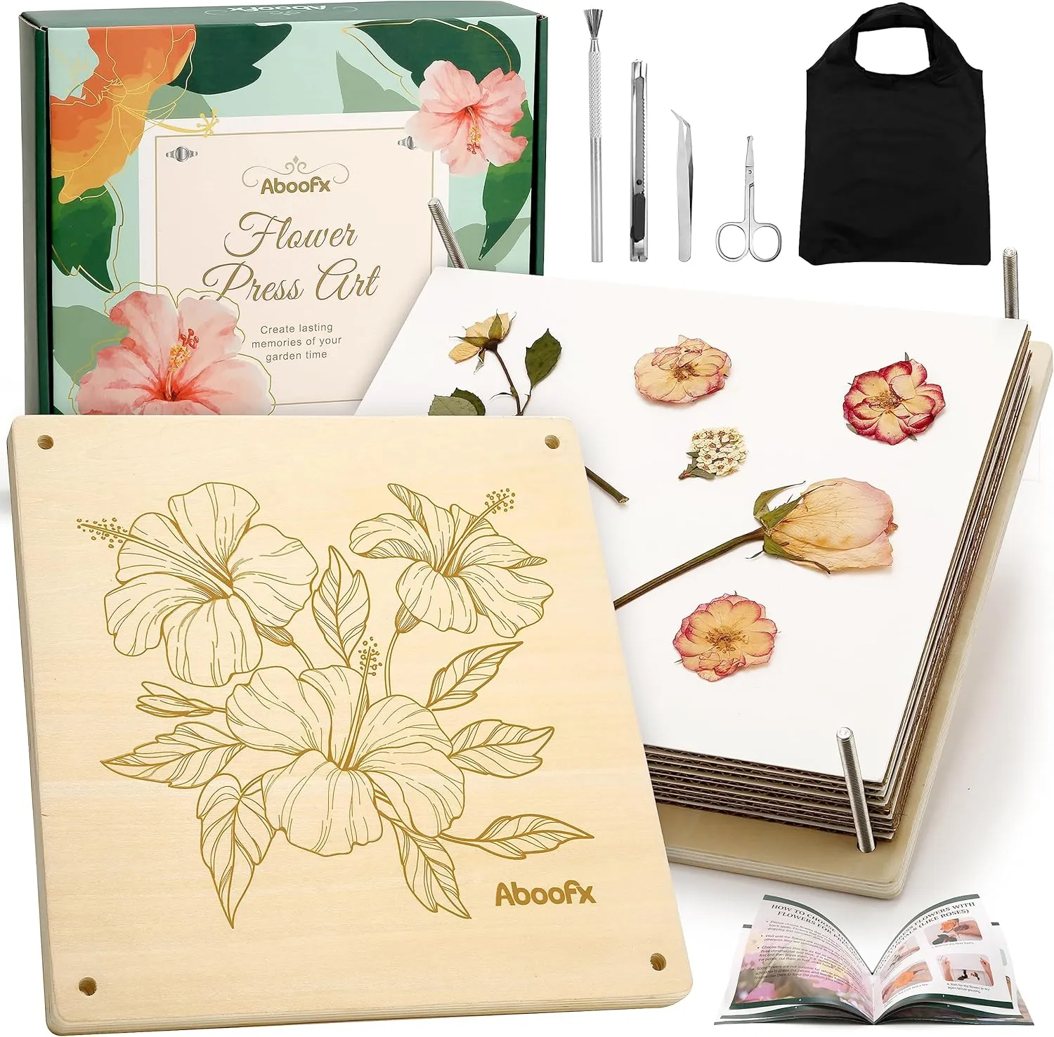 Aboofx Flower Press Kit, Craft Kits 11"x11" 10 Layers Wooden Flower Pressing Kit for Crafts Pressed Flowers and Plant for DIY Art, Preservation for Bookmark Frame Wedding Flower Drying