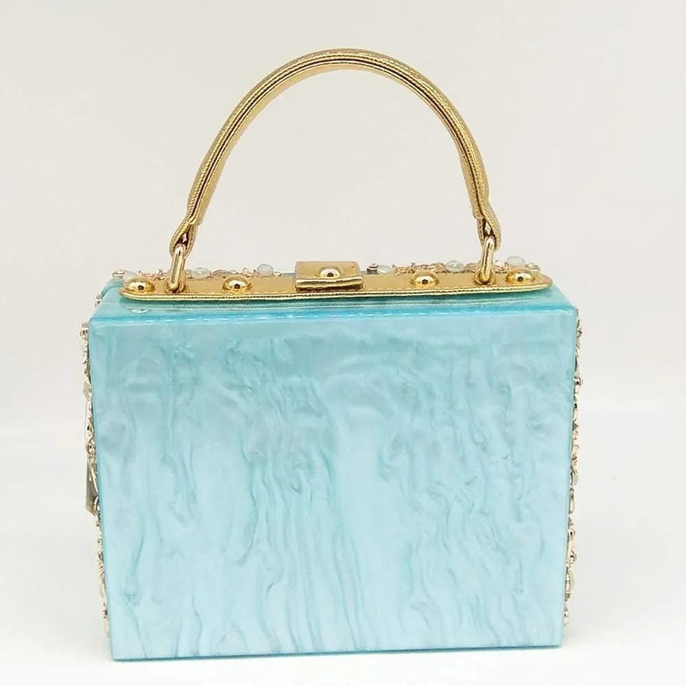 Acrylic & Flower Designer Shoulder Bags for Women Crossbody Bag Rhinestones Top-Handle Box Tote Handbags
