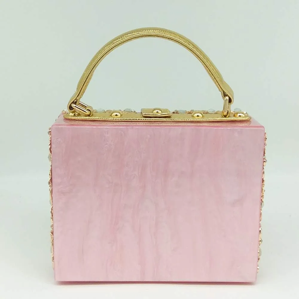 Acrylic & Flower Designer Shoulder Bags for Women Crossbody Bag Rhinestones Top-Handle Box Tote Handbags