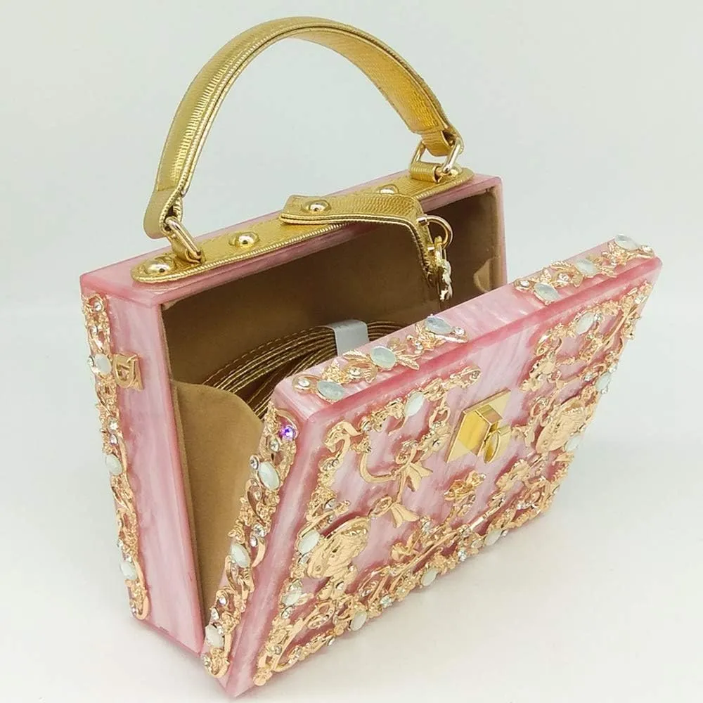 Acrylic & Flower Designer Shoulder Bags for Women Crossbody Bag Rhinestones Top-Handle Box Tote Handbags
