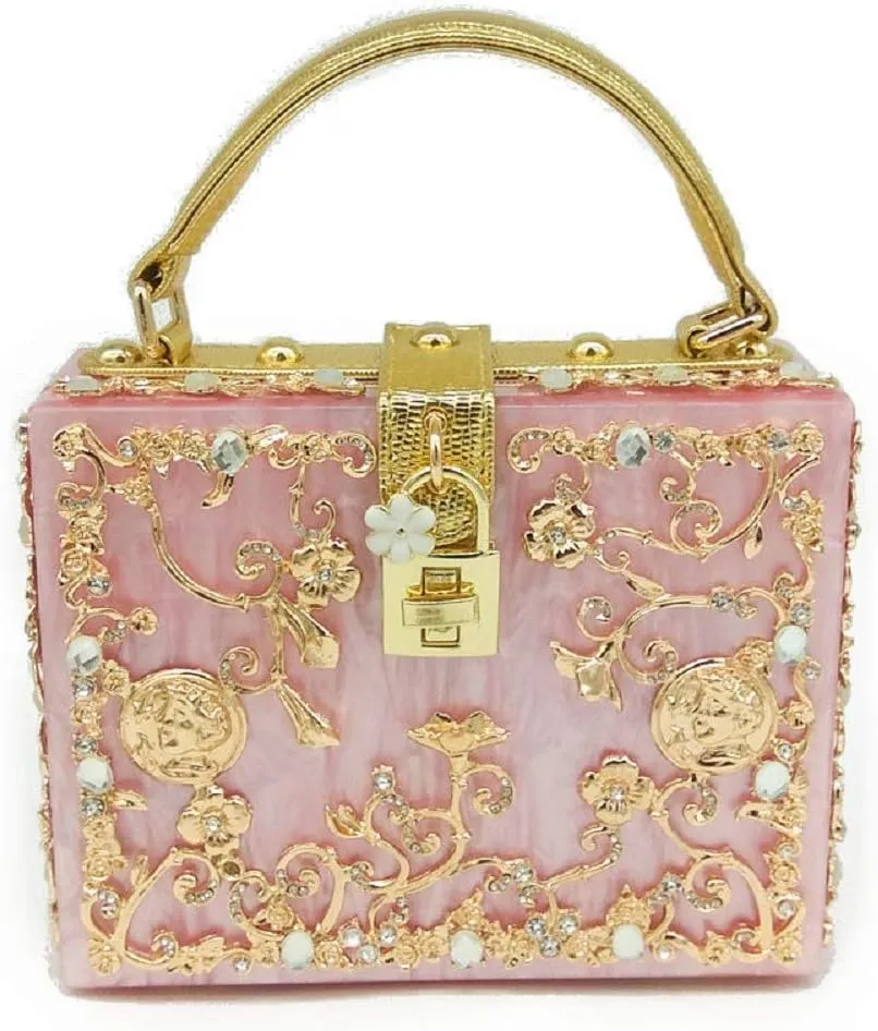 Acrylic & Flower Designer Shoulder Bags for Women Crossbody Bag Rhinestones Top-Handle Box Tote Handbags