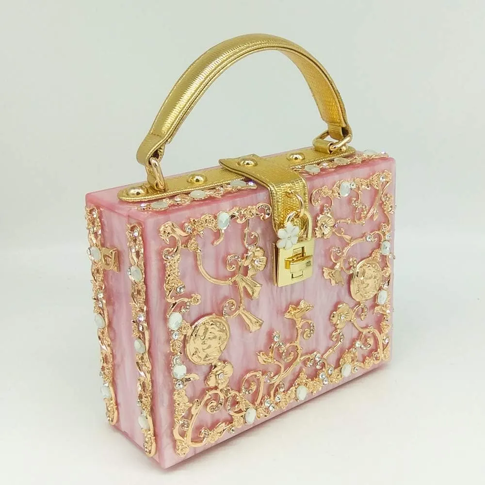 Acrylic & Flower Designer Shoulder Bags for Women Crossbody Bag Rhinestones Top-Handle Box Tote Handbags