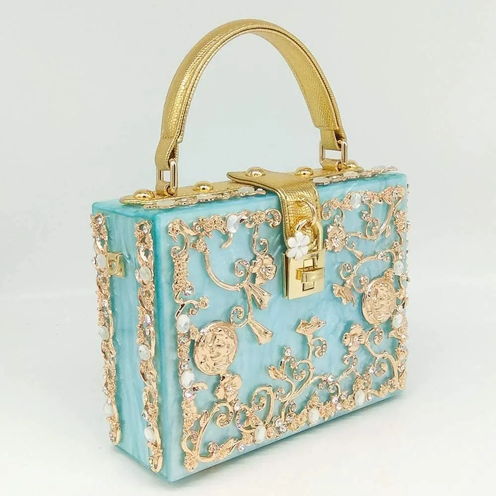 Acrylic & Flower Designer Shoulder Bags for Women Crossbody Bag Rhinestones Top-Handle Box Tote Handbags
