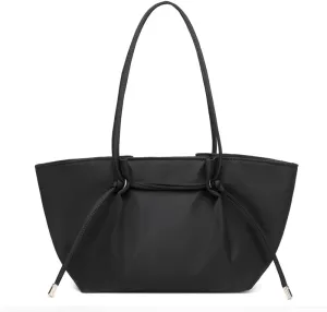 Adjustable length shoulder cotton canvas tote bag large capacity and magnetic button switch (black nylon)