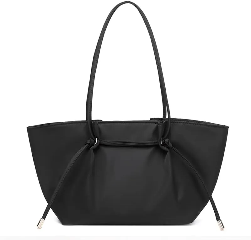 Adjustable length shoulder cotton canvas tote bag large capacity and magnetic button switch (black nylon)
