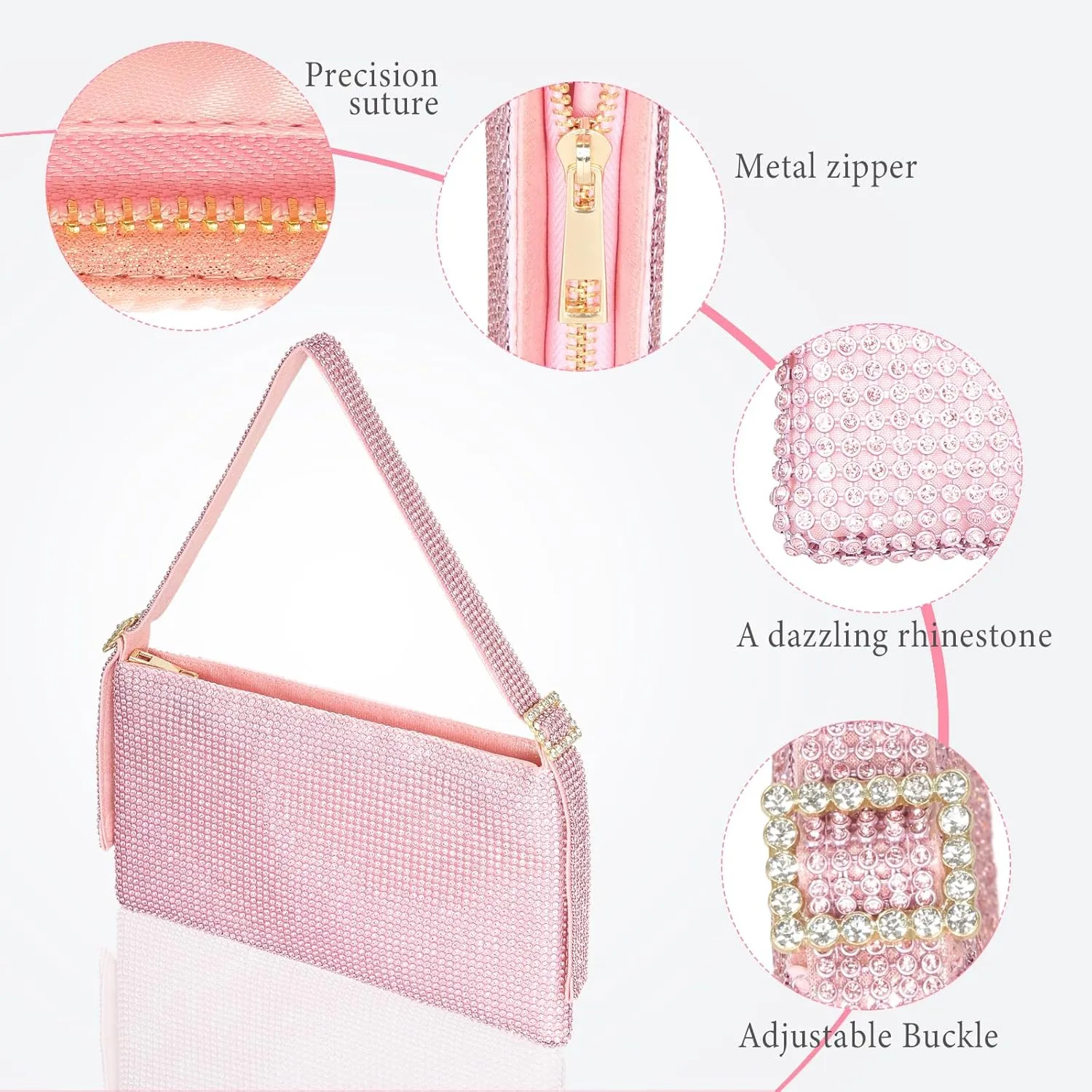 Afashor Women's Rhinestone Evening Bag Shiny Shoulder Clutch Purse for Wedding Party with Adjustable Strap