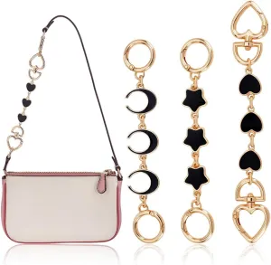 AHANDMAKER 3Pcs 3 Styles Bag Extender Chain, Moon Star Heart Purse Strap Extenders, Enamel Link Bag Extension Chains for Handbags Purse Shoulder Bag Making Supplies