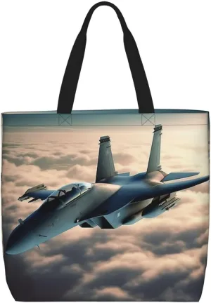Aircraft Fighter Jets Tote Bag for Women Hobo Handbags with Zipper Large Shoulder Bag Shopping Bags Travel Purse