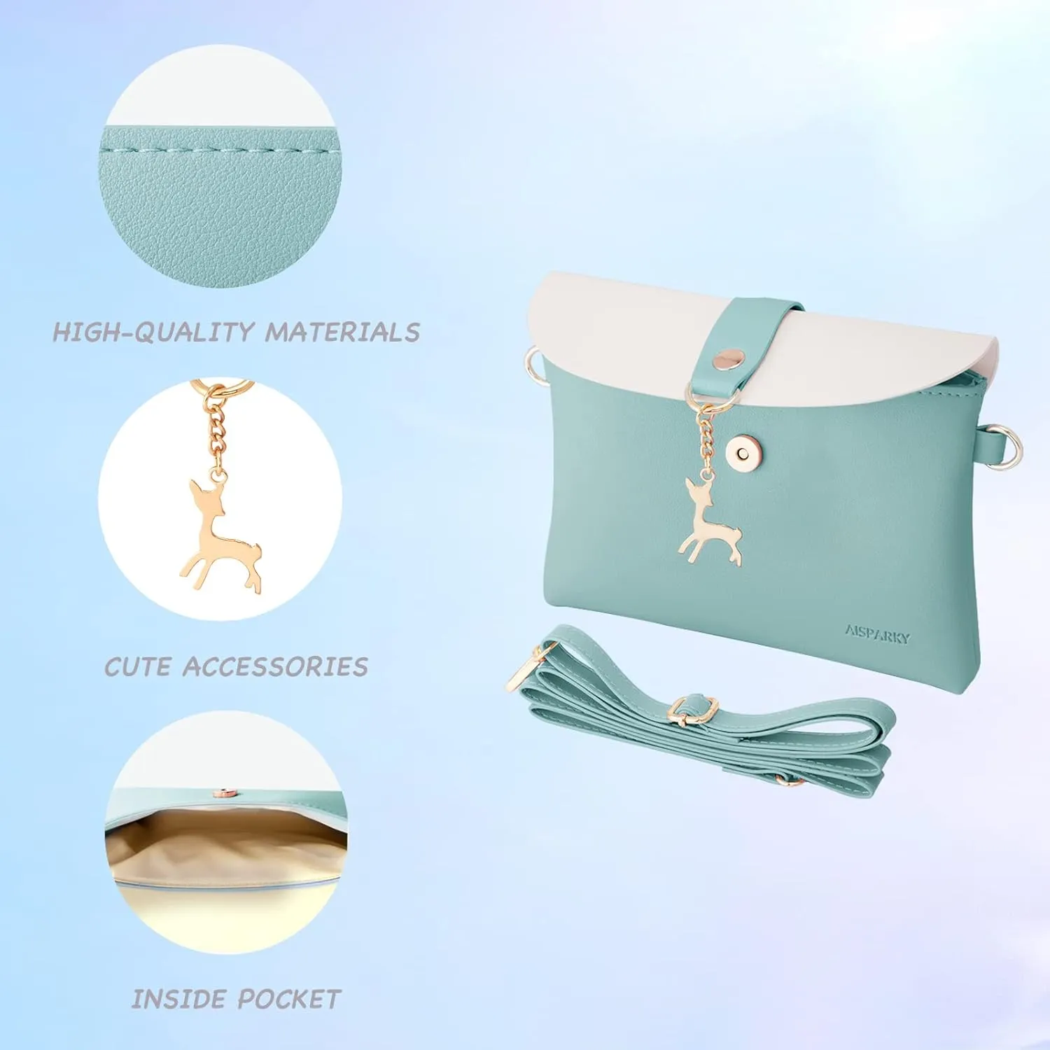 AISPARKY Small Crossbody Purse, PU Leather Small Purse for Girls With Pendant With Strap/Gold Chain Strap