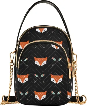 ALAZA Chain Crossbody Bags for Women Cute Foxes and Arrows Black Quilted Shoulder Crossbody Handbags Travel Cross Body Cell Phone Purses Bags