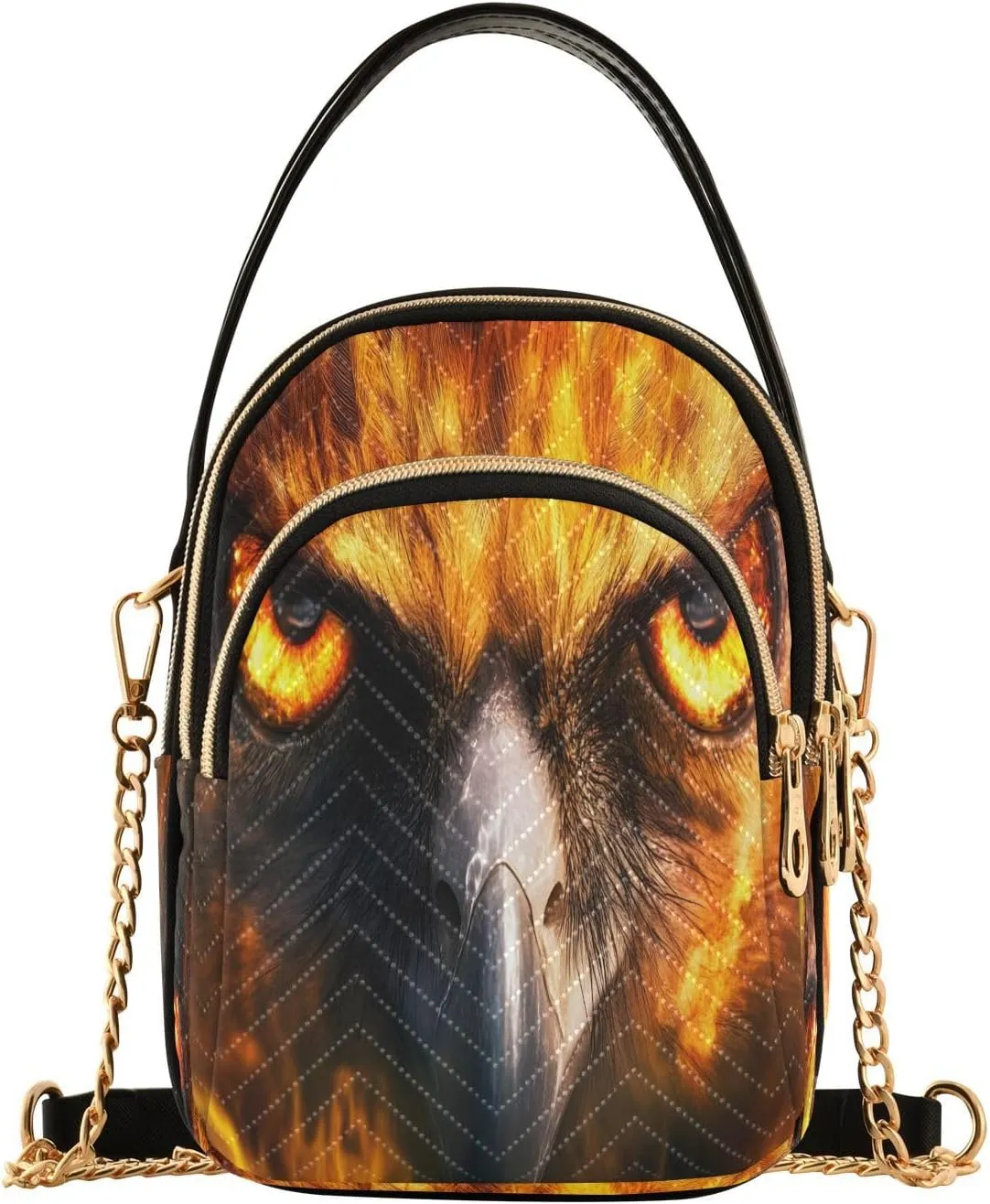 ALAZA Chain Crossbody Bags for Women Flame Phoenix Eyes Quilted Shoulder Crossbody Handbags Travel Cross Body Cell Phone Purses Bags