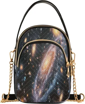 ALAZA Chain Crossbody Bags for Women Galaxy Universe Space Quilted Shoulder Crossbody Handbags Travel Cross Body Cell Phone Purses Bags