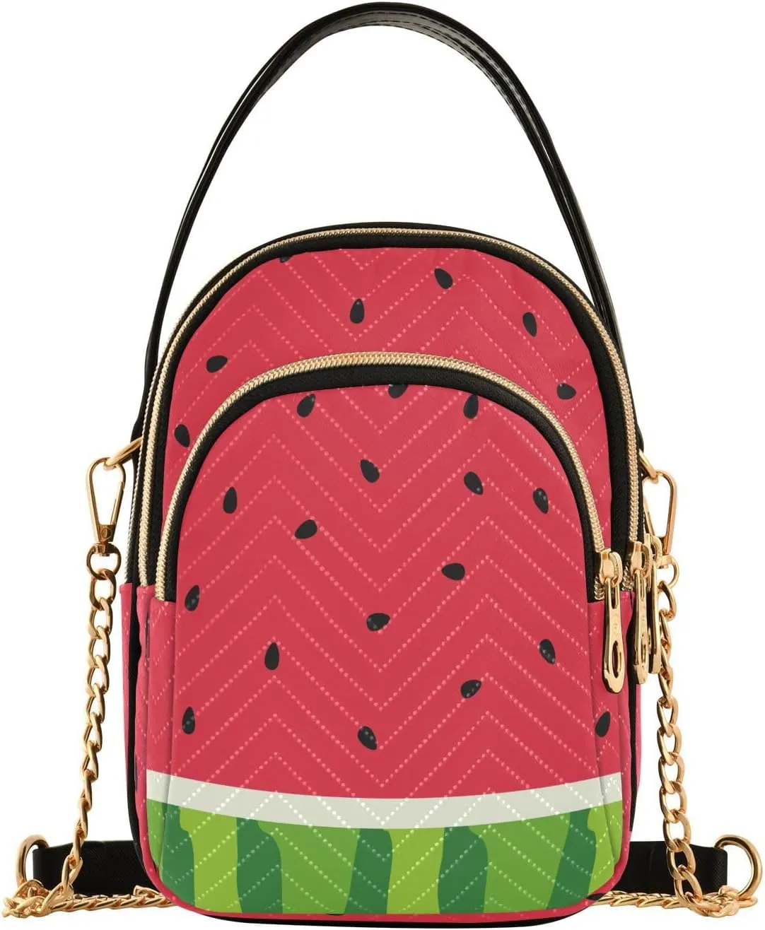 ALAZA Chain Crossbody Bags for Women Watermelon Slice Quilted Shoulder Crossbody Handbags Travel Cross Body Cell Phone Purses Bags