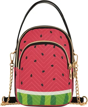 ALAZA Chain Crossbody Bags for Women Watermelon Slice Quilted Shoulder Crossbody Handbags Travel Cross Body Cell Phone Purses Bags