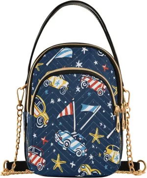 ALAZA Quilted Crossbody Bags for Women,Race Car and Racing Flag Women's Crossbody Handbags Small Travel Purses Phone Bag