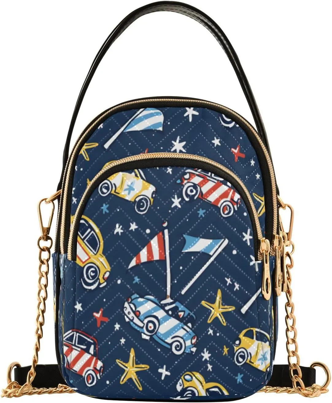 ALAZA Quilted Crossbody Bags for Women,Race Car and Racing Flag Women's Crossbody Handbags Small Travel Purses Phone Bag