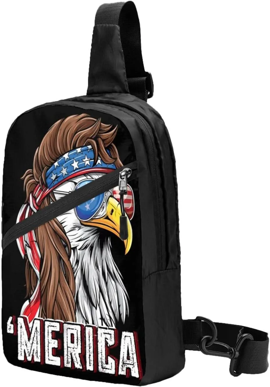American Flag Bald Eagle Portable Sling Bags Packable Crossbody Bag Foldable Sport Daypack Reusable Shoulder Backpack Diagonally Chest Bag for Workout Travel