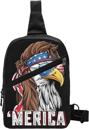 American Flag Bald Eagle Portable Sling Bags Packable Crossbody Bag Foldable Sport Daypack Reusable Shoulder Backpack Diagonally Chest Bag for Workout Travel