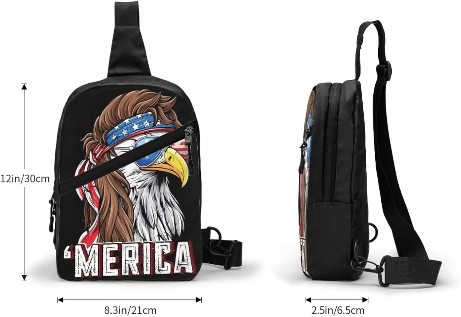 American Flag Bald Eagle Portable Sling Bags Packable Crossbody Bag Foldable Sport Daypack Reusable Shoulder Backpack Diagonally Chest Bag for Workout Travel