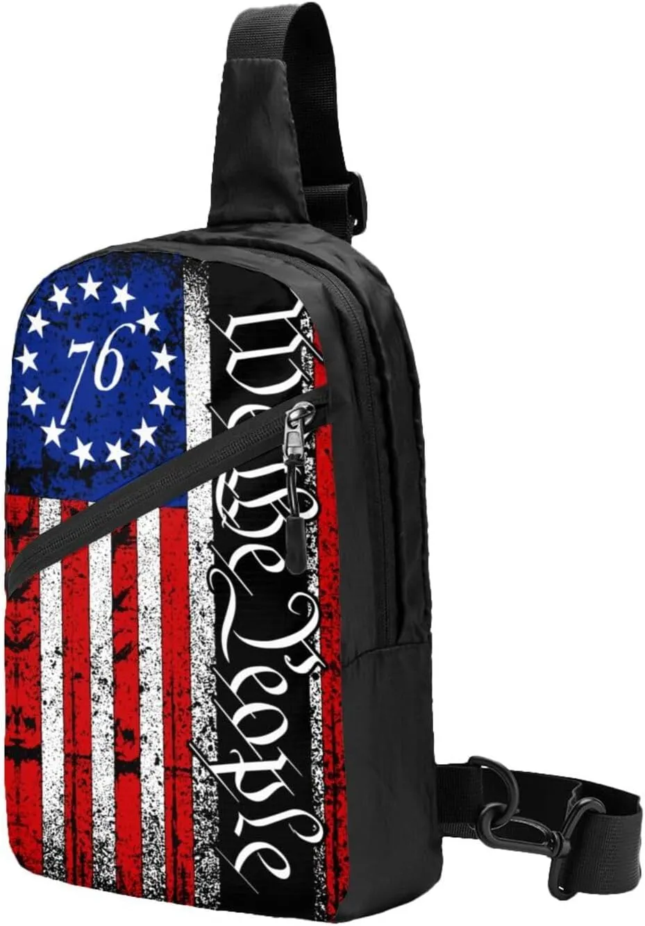 American Flag We The People Portable Sling Bags Packable Crossbody Bag Foldable Sport Daypack Reusable Shoulder Backpack Diagonally Chest Bag for Workout Travel