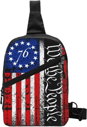 American Flag We The People Portable Sling Bags Packable Crossbody Bag Foldable Sport Daypack Reusable Shoulder Backpack Diagonally Chest Bag for Workout Travel