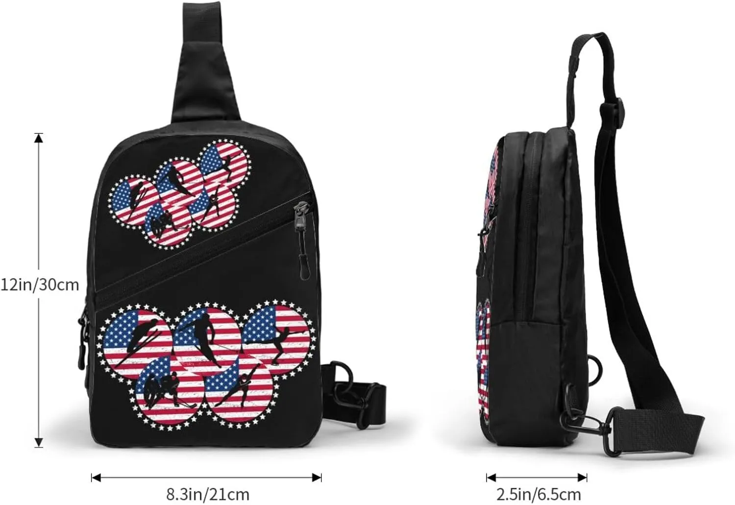 American Flag Winter Sport Games Portable Sling Bags Packable Crossbody Bag Foldable Sport Daypack Reusable Shoulder Backpack Diagonally Chest Bag for Workout Travel