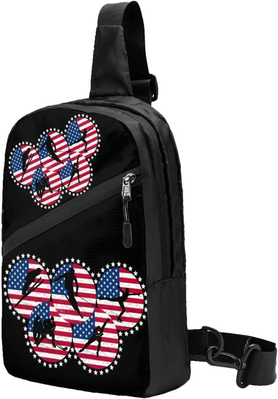 American Flag Winter Sport Games Portable Sling Bags Packable Crossbody Bag Foldable Sport Daypack Reusable Shoulder Backpack Diagonally Chest Bag for Workout Travel