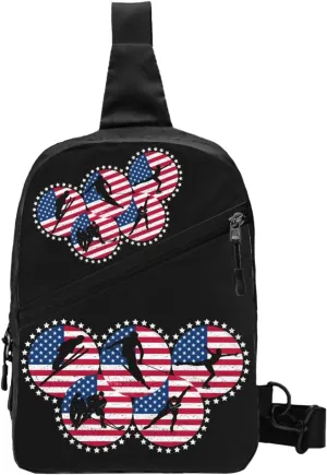American Flag Winter Sport Games Portable Sling Bags Packable Crossbody Bag Foldable Sport Daypack Reusable Shoulder Backpack Diagonally Chest Bag for Workout Travel