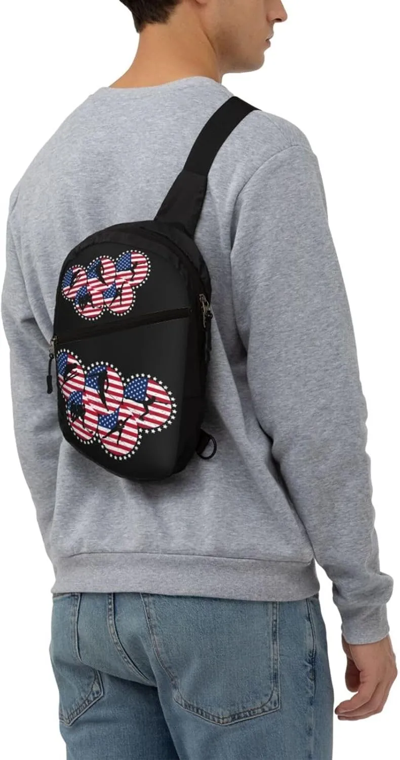 American Flag Winter Sport Games Portable Sling Bags Packable Crossbody Bag Foldable Sport Daypack Reusable Shoulder Backpack Diagonally Chest Bag for Workout Travel
