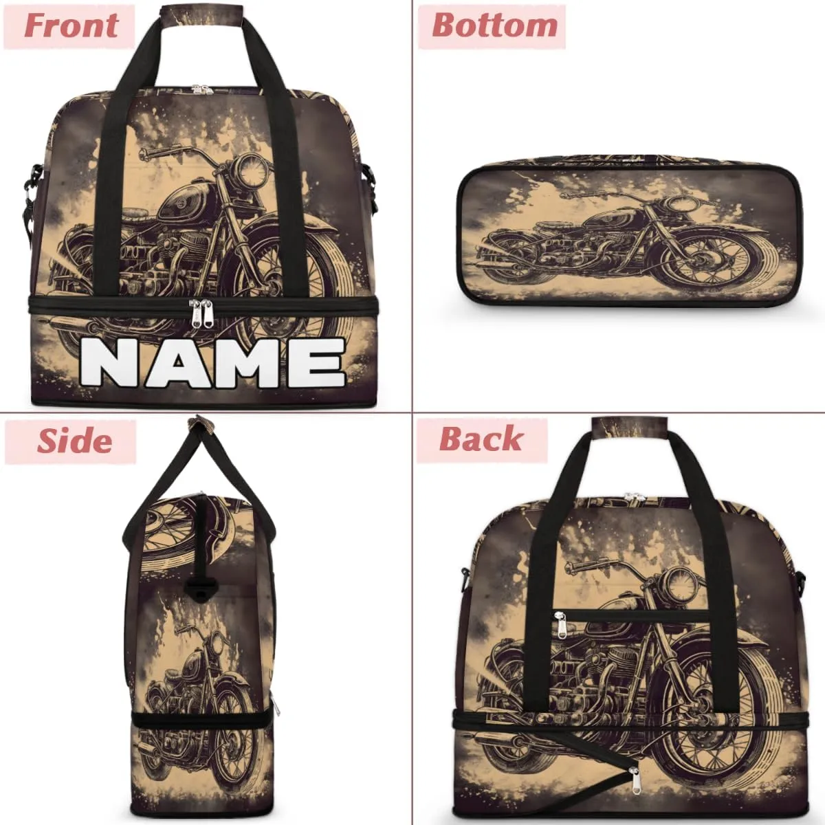 American Style Motorcycle Custom Foldable Duffle Bag with Shoes Compartment Personalized Large Capacity Waterproof Travel Weekender Bag Overnight Bag for Sports Gym