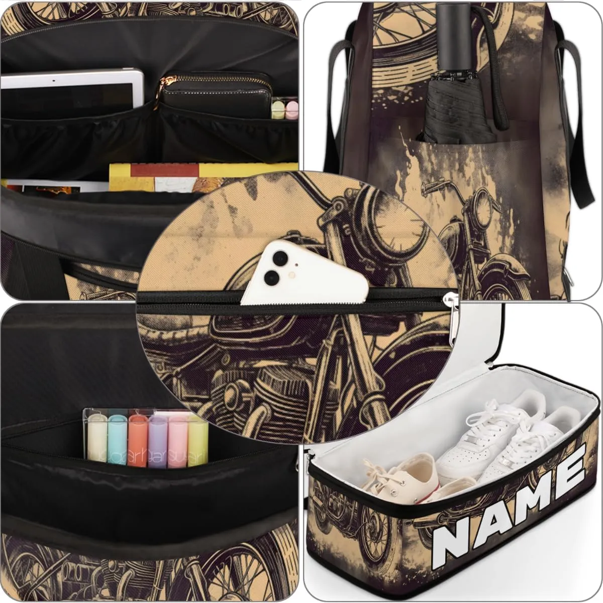 American Style Motorcycle Custom Foldable Duffle Bag with Shoes Compartment Personalized Large Capacity Waterproof Travel Weekender Bag Overnight Bag for Sports Gym