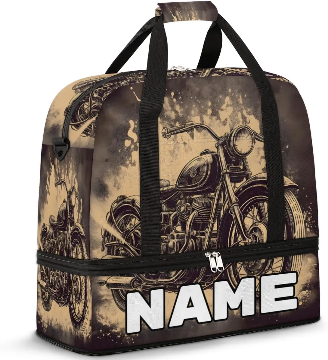 American Style Motorcycle Custom Foldable Duffle Bag with Shoes Compartment Personalized Large Capacity Waterproof Travel Weekender Bag Overnight Bag for Sports Gym