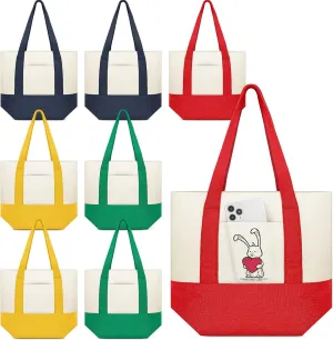 Amylove 8 Pcs Mini Canvas Tote Bag with Pockets 13" x 11" Duty Canvas Sublimation Blank Small Bag Reusable Tote for Crafts DIY (Stylish Color)