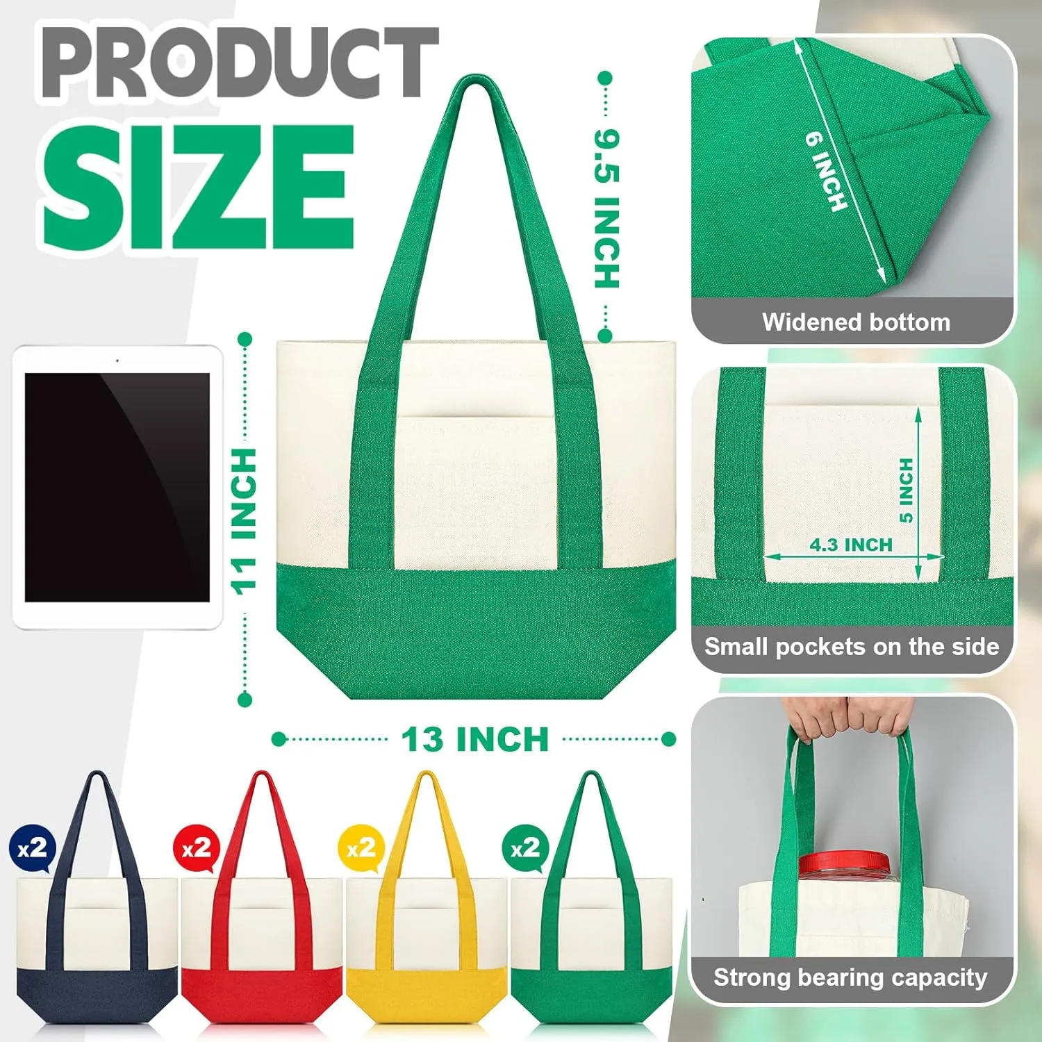 Amylove 8 Pcs Mini Canvas Tote Bag with Pockets 13" x 11" Duty Canvas Sublimation Blank Small Bag Reusable Tote for Crafts DIY (Stylish Color)