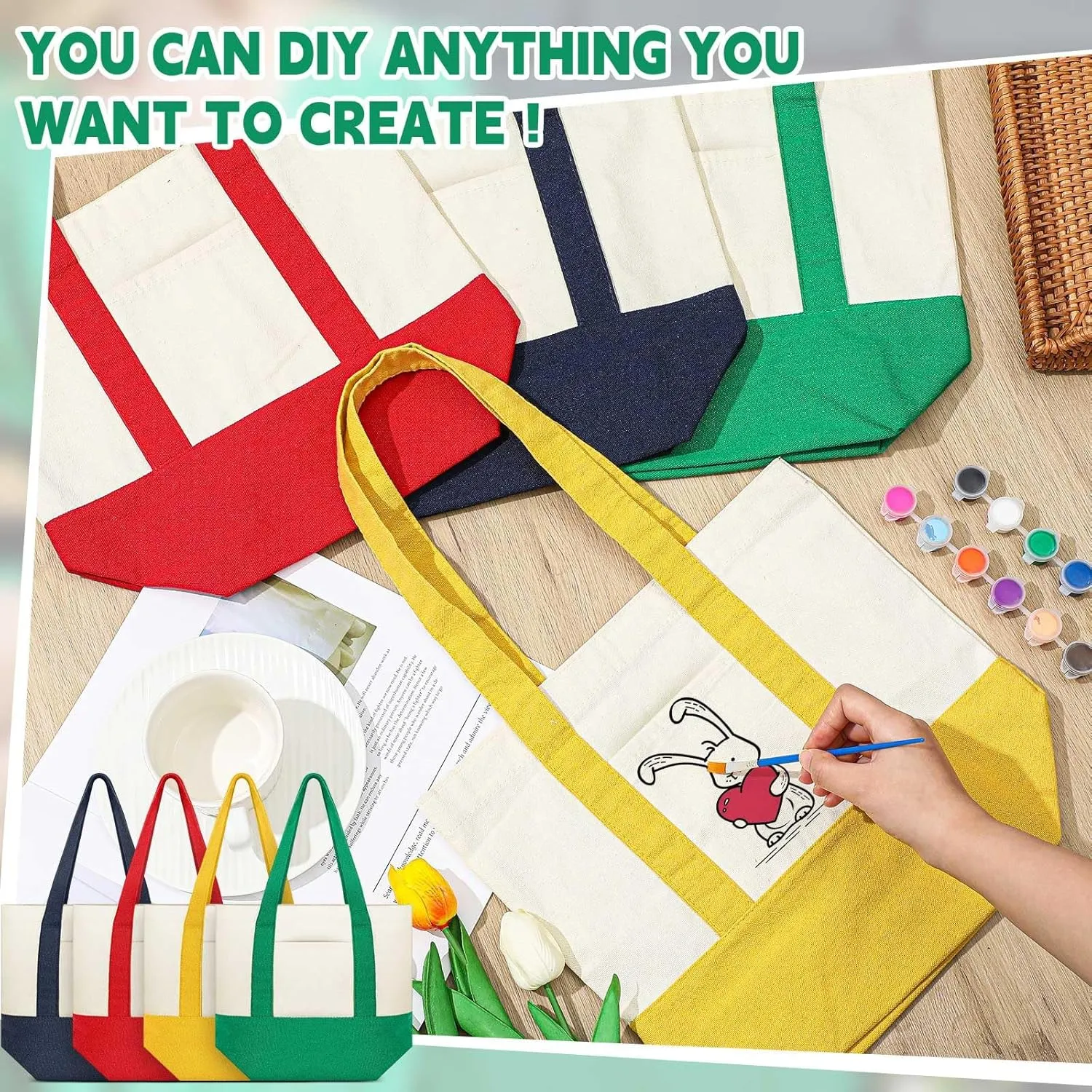 Amylove 8 Pcs Mini Canvas Tote Bag with Pockets 13" x 11" Duty Canvas Sublimation Blank Small Bag Reusable Tote for Crafts DIY (Stylish Color)