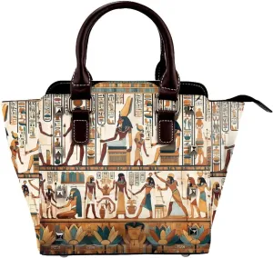 Ancient-Egyptian-Hieroglyph-Murals Pu Leather Crossbody Studded Bag, Fashionable Shoulder Handbag With Detachable Shoulder Strap