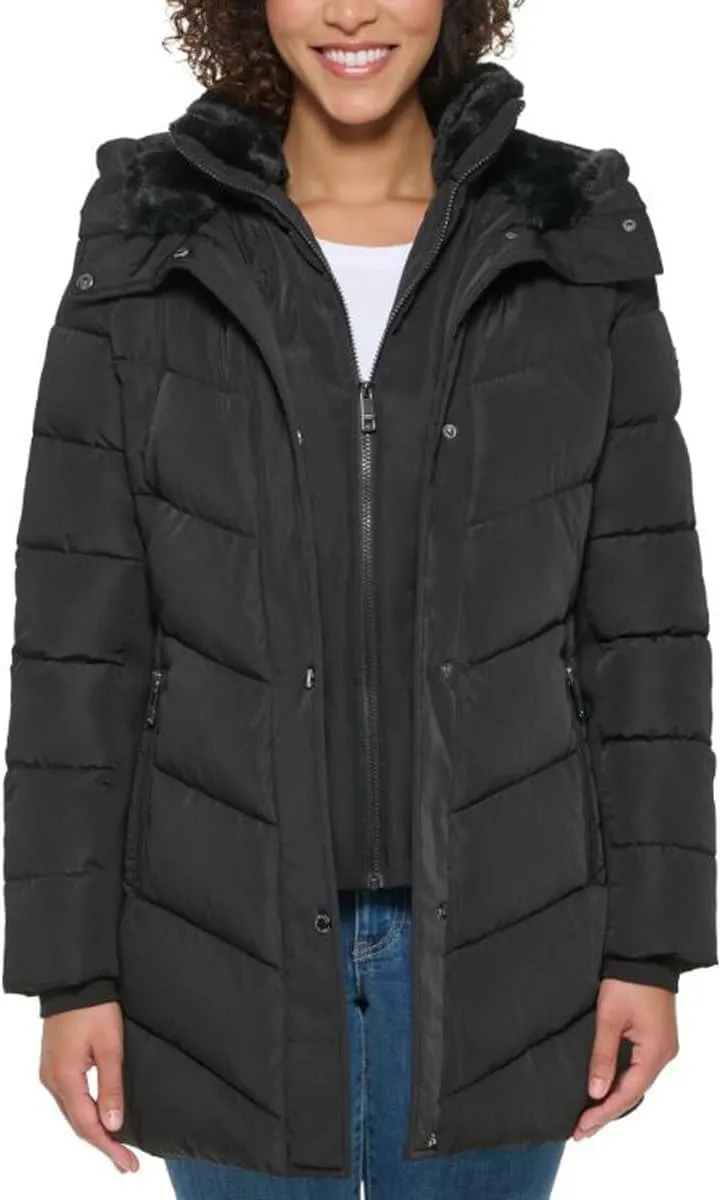 Andrew Marc Women's Mixed Media Hooded Puffer Jacket