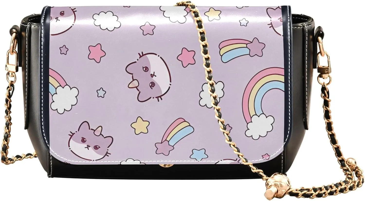 Animal Women Leather Shoulder Bag, Cute Cat Caticorn Kitten Unicorn Crossbody Bags for Women Handbag Chain Strap
